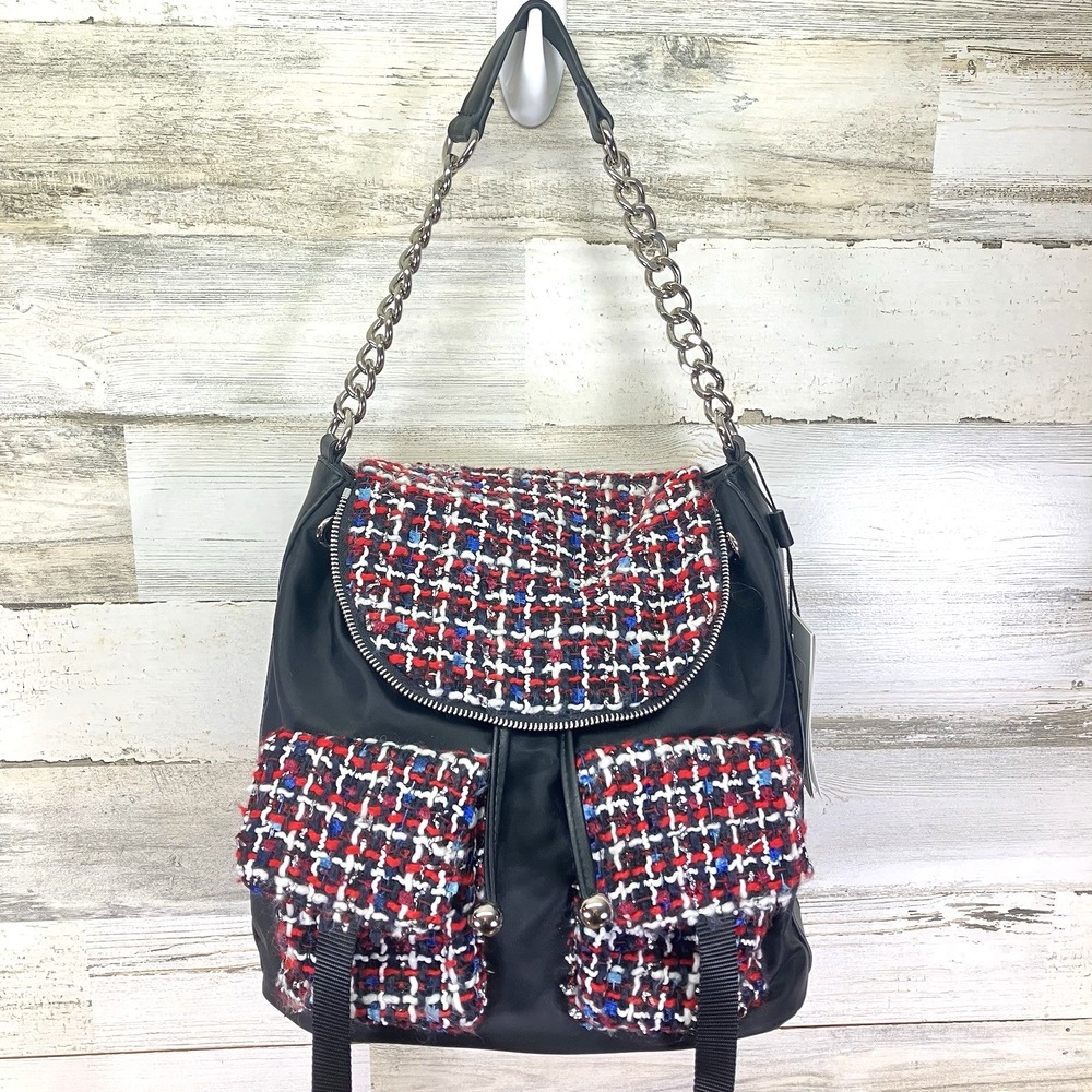 Alex Max Black & Red Yarn Woven Medium Backpack Style Purse Bag Firenze Italy